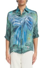 Acne Studios x Karen Kilimnick Bow Print Crinkle Button-Up Shirt at Nordstrom