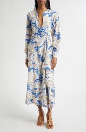 Adalyn Ikat Wave Print Long Sleeve Silk Crêpe de Chine Midi Dress at Nordstrom