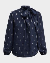 Adam Lippes Bow-Neck Floral Fil Coupe Shirt at Neiman Marcus