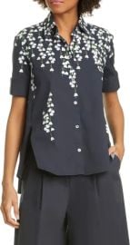 Adam Lippes Floral Print Stretch Poplin Shirt at Nordstrom