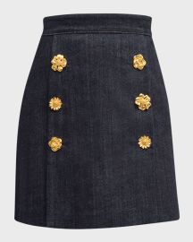 Adam Lippes Flower Button-Front Stretch Denim Mini Skirt at Neiman Marcus