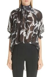 Adam Lippes Horse Print Pebble Chiffon Blouse at Nordstrom