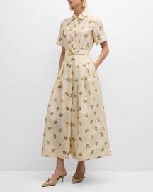 Adam Lippes Leighton Floral Short-Sleeve Belted Maxi Western Shirtdress at Neiman Marcus