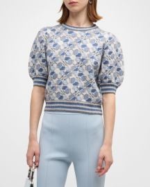 Adam Lippes Rose Medallion Jacquard Cashmere Top at Neiman Marcus