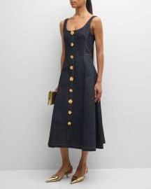 Adam Lippes Sculpted Button Stretch Denim Midi Dress at Neiman Marcus