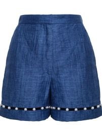 Adam Selman Pearl Embellished Linen Shorts - at Farfetch