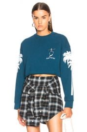 Adaptation Palm Sleeve Crop Sweatshirt in Teal   White   FWRD at Forward