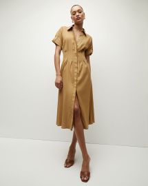 Adavi Khaki Linen Shirt Dress at Veronica Beard