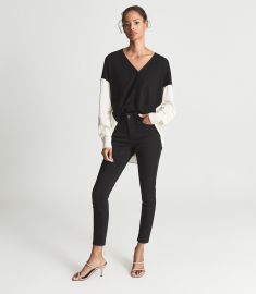 Addison BlackIvory Cashmere Blend Cardigan at Reiss