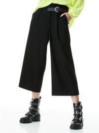 Adelina Linen Belted Pant In Black  Alice And Olivia at Alice + Olivia