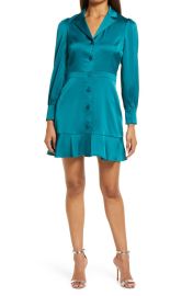 Adelyn Rae Patricia Long Sleeve Sateen Fit amp Flare Minidress at Nordstrom