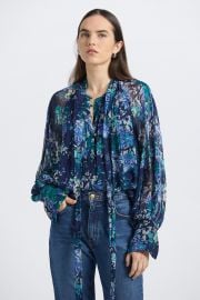 Aderyn Tapestry Print Tie Neck Blouse - NavyJadeEcru Derek Lam at Derek Lam