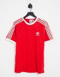 Adidas Adicolor three stripe t shirt in red at ASOS