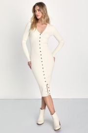 Adoring Cutie Ivory Ribbed Long Sleeve Button-Front Dress at Lulus
