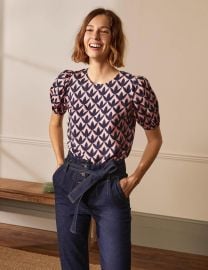 Adriana Puff Sleeve Top in Milkshake Petal Geo at Boden