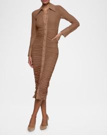 Adriana Ruched Body-Con Midi Shirtdress at Neiman Marcus