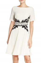 Adrianna Papell Appliqu   Waist Crepe Fit   Flare Dress at Nordstrom