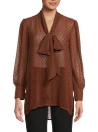 Adrianna Papell Clip Dot Tie Neck Button Down Blouse on SALE at Saks Off 5th