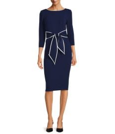 Adrianna Papell Contrast Trim Boat Neck 34 Sleeve Tie Waist Crepe Midi Dress Dillardx27s at Dillards