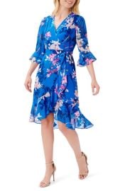 Adrianna Papell Floral Print Faux Wrap Chiffon Dress at Nordstrom