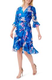 Adrianna Papell Floral Print Faux Wrap Chiffon Dress at Nordstrom Rack