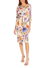 Adrianna Papell Floral Print Tie Front Midi Sheath Dress eBay at eBay