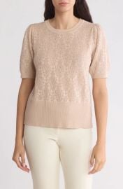 Adrianna Papell Lace Stitch Short Sleeve Sweater at Nordstrom Rack