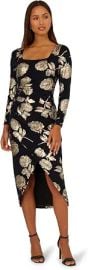 Adrianna Papell Long Sleeve Stretch Metallic Rose Floral Midi Dress at Amazon