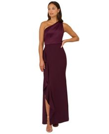 Adrianna Papell One-Shoulder Satin-Trim Draped Gown - Macys at Macys
