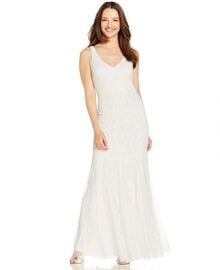 Adrianna Papell Open-Back Beaded Gown at Macys