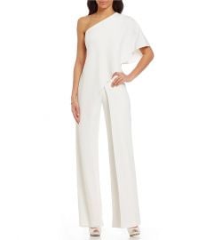 Adrianna Papell Petite One-Shoulder Draped Jumpsuit at Dillards