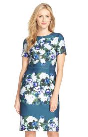 Adrianna Papell Print Scuba Sheath Dress in Teal at Nordstrom