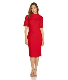 Adrianna Papell Roll Neck Sheath Collar Dress w V-Back com at Zappos