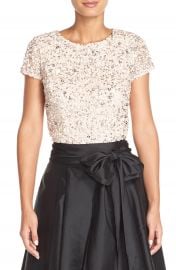 Adrianna Papell Sequin Mesh Top Blush at Nordstrom