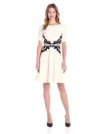 Adrianna Papell Short Sleeve Waist Detail Fit and Flare Dress at Amazon