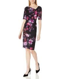 Adrianna Papell Women s Watercolor Lilies Midi Sheath at Amazon