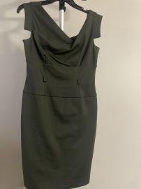 Adrianna Papell Womenaposs olive green gray asymetric neck Sheath Dress Sz 6P eBay at eBay