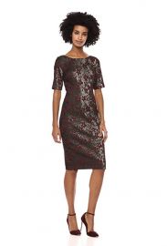 Adrianna Papell Womens Slim Elbow Sleeves Metallic Jacquard Modern Sheath Dress at Amazon