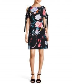 Adrianna Papell Zen Blossom Floral Print Tie Sleeve Cold Shoulder Shift Dress at Dillards