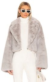 Adrienne Landau Faux Fox Jacket In Light Grey at Revolve