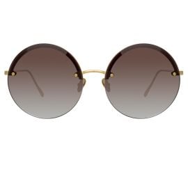 Adrienne Round Sunglasses in Light Gold and Grey frame by LINDA FARROW LINDA FARROW US at Linda Farrow