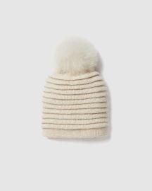 Adult Ribbed Ivory Hat with Fur Pompon SENTALER at Sentaler