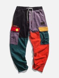 Aelfric Eden Vintage back to 9039s Patchwork Color Block Corduroy Pants Aelfric eden at Aelfric Eden