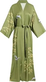 Aensso long lightweight soft silk robes for women floral bridal bridesmaid summer kimonos robe at Womens Clothing store at Amazon