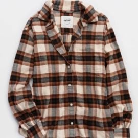 Aerie Brown Plaid Flannel Button Down Shirt in Brown and Cream at Poshmark