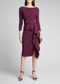 Afissa Boat-Neck Belted Ruffle Dress by La Petite Robe di Chiara Boni at Bergdorf Goodman