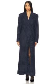 Afrm Quinn Fitted Maxi Blazer Coat In Dark Wash at Revolve
