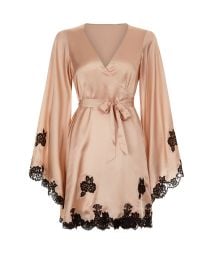 Agent Provocateur Gulia Soiree Silk Kimono Robe in Blush Pink and Black at Agent Provocateur