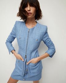 Agni Blue Tweed Two-Way Zip Dickey Jacket at Veronica Beard