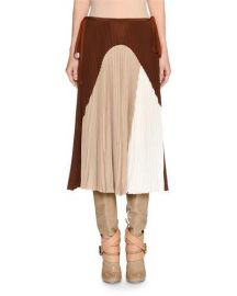 Agnona Colorblock Pleated Midi Skirt at Neiman Marcus